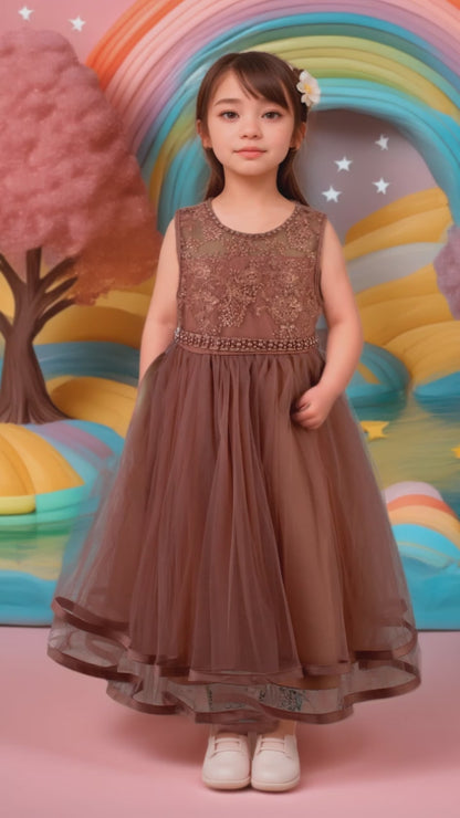 Vestido Infantil Mauve con Bordado y Falda de Tul | Roco Atelier
