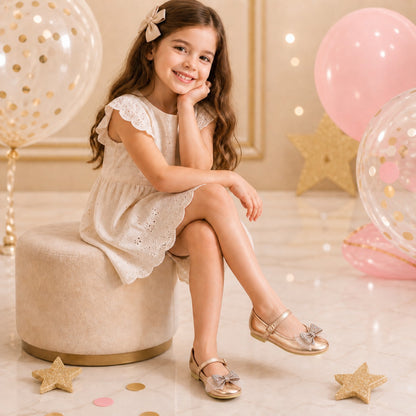 Balerinas Oro Rosa con Moño de Piedras para Niña Tallas 13-26